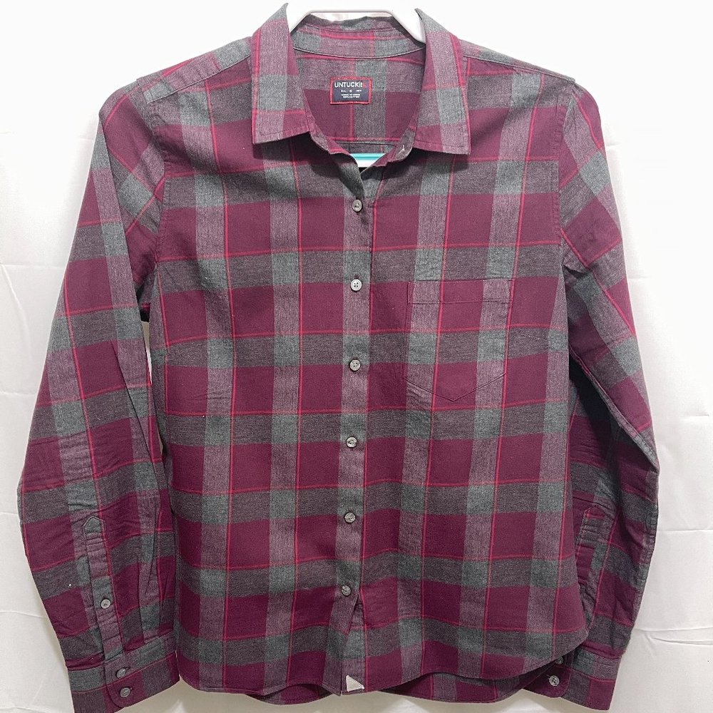 UNTUCKit Women’s Button Front Blouse, Sz 6, Green/Plum Plaid,   PEM22